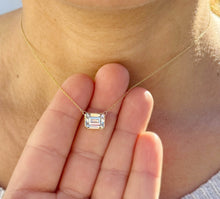 Load image into Gallery viewer, Emerald Diamond Bezel Set Solitaire Necklace and Chain In IGI Certified 14k Solid Yellow Gold Pendant And Chain Bridal Wedding Gift 3.00ct