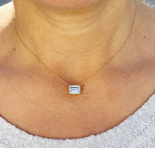 Load image into Gallery viewer, Emerald Diamond Bezel Set Solitaire Necklace and Chain In IGI Certified 14k Solid Yellow Gold Pendant And Chain Bridal Wedding Gift 3.00ct