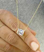 Load image into Gallery viewer, Emerald Diamond Bezel Set Solitaire Necklace and Chain In IGI Certified 14k Solid Yellow Gold Pendant And Chain Bridal Wedding Gift 3.00ct