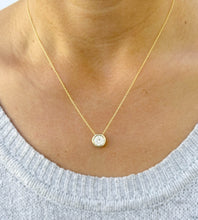 Load image into Gallery viewer, Round Cut Simulated Diamond Solitaire Necklace And Chain Dainty Minimalist Bezel Set 14k Solid Yellow Gold Pendant Bridal Wedding Gift 2.00