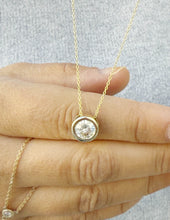 Load image into Gallery viewer, Round Cut Simulated Diamond Solitaire Necklace And Chain Dainty Minimalist Bezel Set 14k Solid Yellow Gold Pendant Bridal Wedding Gift 2.00