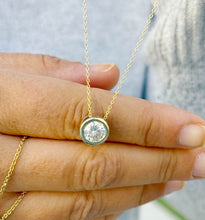 Load image into Gallery viewer, Round Cut Simulated Diamond Solitaire Necklace And Chain Dainty Minimalist Bezel Set 14k Solid Yellow Gold Pendant Bridal Wedding Gift 2.00