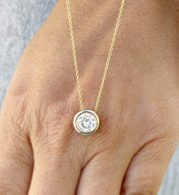Load image into Gallery viewer, Round Cut Simulated Diamond Solitaire Necklace And Chain Dainty Minimalist Bezel Set 14k Solid Yellow Gold Pendant Bridal Wedding Gift 2.00