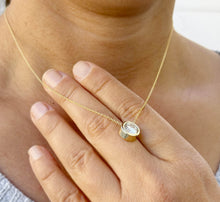 Load image into Gallery viewer, Round Cut Simulated Diamond Solitaire Necklace And Chain Dainty Minimalist Bezel Set 14k Solid Yellow Gold Pendant Bridal Wedding Gift 2.00