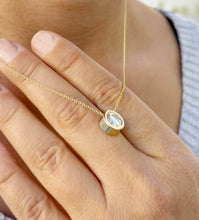 Load image into Gallery viewer, Round Cut Simulated Diamond Solitaire Necklace And Chain Dainty Minimalist Bezel Set 14k Solid Yellow Gold Pendant Bridal Wedding Gift 2.00