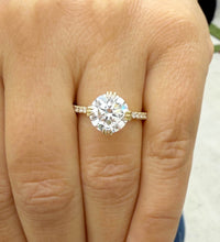 Load image into Gallery viewer, Round Cut Diamond Engagement Ring Inner Halo Style IGI Certified 14k Solid Yellow Gold Wedding Ring Double Prong Set Bridal Ring 3.50ctw