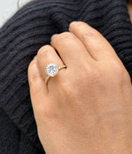 Load image into Gallery viewer, Round Cut Diamond Engagement Ring Inner Halo Style IGI Certified 14k Solid Yellow Gold Wedding Ring Double Prong Set Bridal Ring 3.50ctw