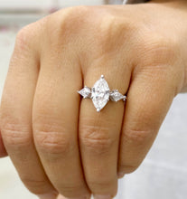Load image into Gallery viewer, Marquise Cut Center And Kite Shape Sides Diamond Engagement Ring IGI Certified 14K Solid White Gold Bridal Ring Three Stone Style 2.70ctw