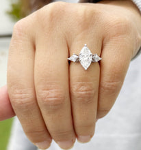 Load image into Gallery viewer, Marquise Cut Center And Kite Shape Sides Diamond Engagement Ring IGI Certified 14K Solid White Gold Bridal Ring Three Stone Style 2.70ctw