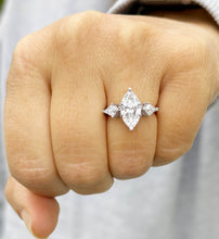 Load image into Gallery viewer, Marquise Cut Center And Kite Shape Sides Diamond Engagement Ring IGI Certified 14K Solid White Gold Bridal Ring Three Stone Style 2.70ctw