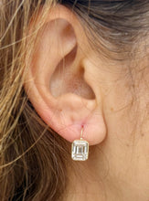 Load image into Gallery viewer, Large 14K Solid Yellow Gold Emerald Cut Moissanites Earrings Bezel Set Studs Lever Backs, Bridal Anniversary Gift Stud Earrings 5.00ctw