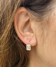 Load image into Gallery viewer, Large 14K Solid Yellow Gold Emerald Cut Moissanites Earrings Bezel Set Studs Lever Backs, Bridal Anniversary Gift Stud Earrings 5.00ctw