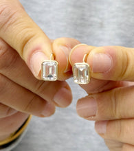 Load image into Gallery viewer, Large 14K Solid Yellow Gold Emerald Cut Moissanites Earrings Bezel Set Studs Lever Backs, Bridal Anniversary Gift Stud Earrings 5.00ctw