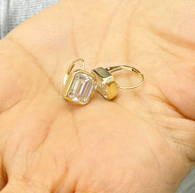Load image into Gallery viewer, Large 14K Solid Yellow Gold Emerald Cut Moissanites Earrings Bezel Set Studs Lever Backs, Bridal Anniversary Gift Stud Earrings 5.00ctw