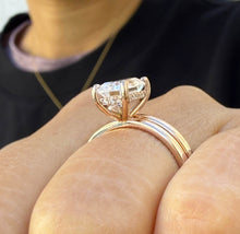 Load image into Gallery viewer, Emerald Cut Moissanites Engagement Ring And Band 14K Solid Rose Gold Wedding Ring Set Four Prong Inner Halo Solitaire Bridal Set 1.60ctw