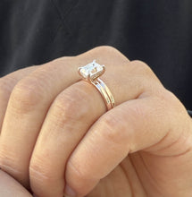 Load image into Gallery viewer, Emerald Cut Moissanites Engagement Ring And Band 14K Solid Rose Gold Wedding Ring Set Four Prong Inner Halo Solitaire Bridal Set 1.60ctw