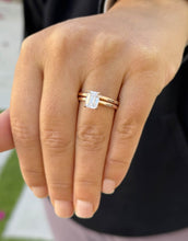 Load image into Gallery viewer, Emerald Cut Moissanites Engagement Ring And Band 14K Solid Rose Gold Wedding Ring Set Four Prong Inner Halo Solitaire Bridal Set 1.60ctw