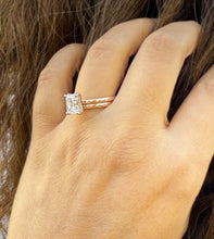 Load image into Gallery viewer, Emerald Cut Moissanites Engagement Ring And Band 14K Solid Rose Gold Wedding Ring Set Four Prong Inner Halo Solitaire Bridal Set 1.60ctw