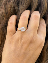 Load image into Gallery viewer, Emerald Cut Moissanites Engagement Ring And Band 14K Solid Rose Gold Wedding Ring Set Four Prong Inner Halo Solitaire Bridal Set 1.60ctw