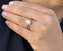 Load image into Gallery viewer, Emerald Cut Moissanites Engagement Ring And Band 14K Solid Rose Gold Wedding Ring Set Four Prong Inner Halo Solitaire Bridal Set 1.60ctw
