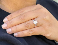 Load image into Gallery viewer, Emerald Cut Moissanites Engagement Ring And Band 14K Solid Rose Gold Wedding Ring Set Four Prong Inner Halo Solitaire Bridal Set 1.60ctw