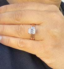 Load image into Gallery viewer, Emerald Cut Moissanites Engagement Ring And Band 14K Solid Rose Gold Wedding Ring Set Four Prong Inner Halo Solitaire Bridal Set 1.60ctw