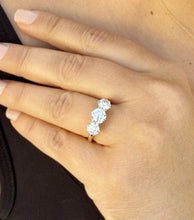 Load image into Gallery viewer, Three Stone Style Solitaire 14K Solid Yellow Gold Round Cut Simulated Diamonds Engagement Ring Prong Set Wedding Bridal Ring 2.00ctw