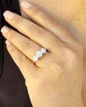 Load image into Gallery viewer, Three Stone Style Solitaire 14K Solid Yellow Gold Round Cut Simulated Diamonds Engagement Ring Prong Set Wedding Bridal Ring 2.00ctw