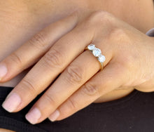 Load image into Gallery viewer, Three Stone Style Solitaire 14K Solid Yellow Gold Round Cut Simulated Diamonds Engagement Ring Prong Set Wedding Bridal Ring 2.00ctw