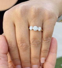 Load image into Gallery viewer, Three Stone Style Solitaire 14K Solid Yellow Gold Round Cut Simulated Diamonds Engagement Ring Prong Set Wedding Bridal Ring 2.00ctw