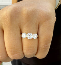 Load image into Gallery viewer, Three Stone Style Solitaire 14K Solid Yellow Gold Round Cut Simulated Diamonds Engagement Ring Prong Set Wedding Bridal Ring 2.00ctw
