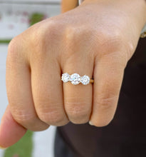 Load image into Gallery viewer, Three Stone Style Solitaire 14K Solid Yellow Gold Round Cut Simulated Diamonds Engagement Ring Prong Set Wedding Bridal Ring 2.00ctw