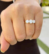 Load image into Gallery viewer, Three Stone Style Solitaire 14K Solid Yellow Gold Round Cut Simulated Diamonds Engagement Ring Prong Set Wedding Bridal Ring 2.00ctw