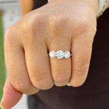 Load image into Gallery viewer, Three Stone Style Solitaire 14K Solid Yellow Gold Round Cut Simulated Diamonds Engagement Ring Prong Set Wedding Bridal Ring 2.00ctw