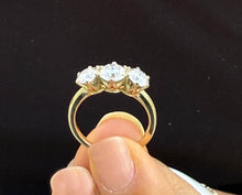 Load image into Gallery viewer, Three Stone Style Solitaire 14K Solid Yellow Gold Round Cut Simulated Diamonds Engagement Ring Prong Set Wedding Bridal Ring 2.00ctw