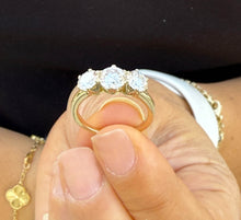 Load image into Gallery viewer, Three Stone Style Solitaire 14K Solid Yellow Gold Round Cut Simulated Diamonds Engagement Ring Prong Set Wedding Bridal Ring 2.00ctw