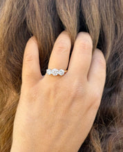 Load image into Gallery viewer, Three Stone Style Solitaire 14K Solid Yellow Gold Round Cut Simulated Diamonds Engagement Ring Prong Set Wedding Bridal Ring 2.00ctw