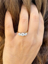 Load image into Gallery viewer, Three Stone Style Solitaire 14K Solid Yellow Gold Round Cut Simulated Diamonds Engagement Ring Prong Set Wedding Bridal Ring 2.00ctw