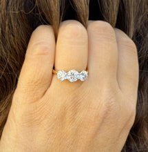 Load image into Gallery viewer, Three Stone Style Solitaire 14K Solid Yellow Gold Round Cut Simulated Diamonds Engagement Ring Prong Set Wedding Bridal Ring 2.00ctw