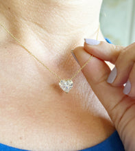 Load image into Gallery viewer, Hear Shape Simulated Diamond Solitaire Necklace And Chain Dainty Minimalist Prong Set 14k Solid Yellow Gold Pendant Bridal Wedding Gift 3.00