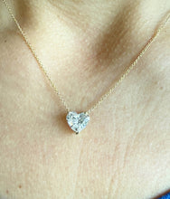 Load image into Gallery viewer, Hear Shape Simulated Diamond Solitaire Necklace And Chain Dainty Minimalist Prong Set 14k Solid Yellow Gold Pendant Bridal Wedding Gift 3.00