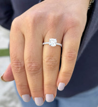 Load image into Gallery viewer, Cushion Cut And Round Cut Sides Moissanites Engagement Ring Prong Set Wedding Ring Minimalist Bridal Ring For Her 14K Solid White Gold 2.20