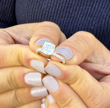 Load image into Gallery viewer, Cushion Cut And Round Cut Sides Moissanites Engagement Ring Prong Set Wedding Ring Minimalist Bridal Ring For Her 14K Solid White Gold 2.20