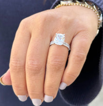 Load image into Gallery viewer, Rectangular Cushion Cut Moissanite Engagement Ring And Matching Band Set In 14K Solid White Gold Four Prong Wedding Ring And Band 5.20ctw