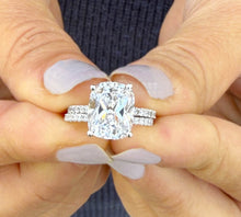 Load image into Gallery viewer, Rectangular Cushion Cut Moissanite Engagement Ring And Matching Band Set In 14K Solid White Gold Four Prong Wedding Ring And Band 5.20ctw