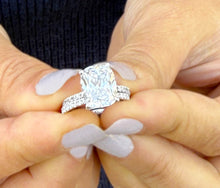 Load image into Gallery viewer, Rectangular Cushion Cut Moissanite Engagement Ring And Matching Band Set In 14K Solid White Gold Four Prong Wedding Ring And Band 5.20ctw