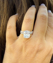 Load image into Gallery viewer, Rectangular Cushion Cut Moissanite Engagement Ring And Matching Band Set In 14K Solid White Gold Four Prong Wedding Ring And Band 5.20ctw