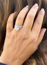 Load image into Gallery viewer, Rectangular Cushion Cut Moissanite Engagement Ring And Matching Band Set In 14K Solid White Gold Four Prong Wedding Ring And Band 5.20ctw