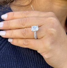 Load image into Gallery viewer, Rectangular Cushion Cut Moissanite Engagement Ring And Matching Band Set In 14K Solid White Gold Four Prong Wedding Ring And Band 5.20ctw