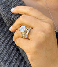 Load image into Gallery viewer, Cushion and Round Cut Moissanites Engagement Ring And Band Set In 14K Solid And Heavy Yellow Gold Wedding Bridal Set Hidden Halo Style 7.50